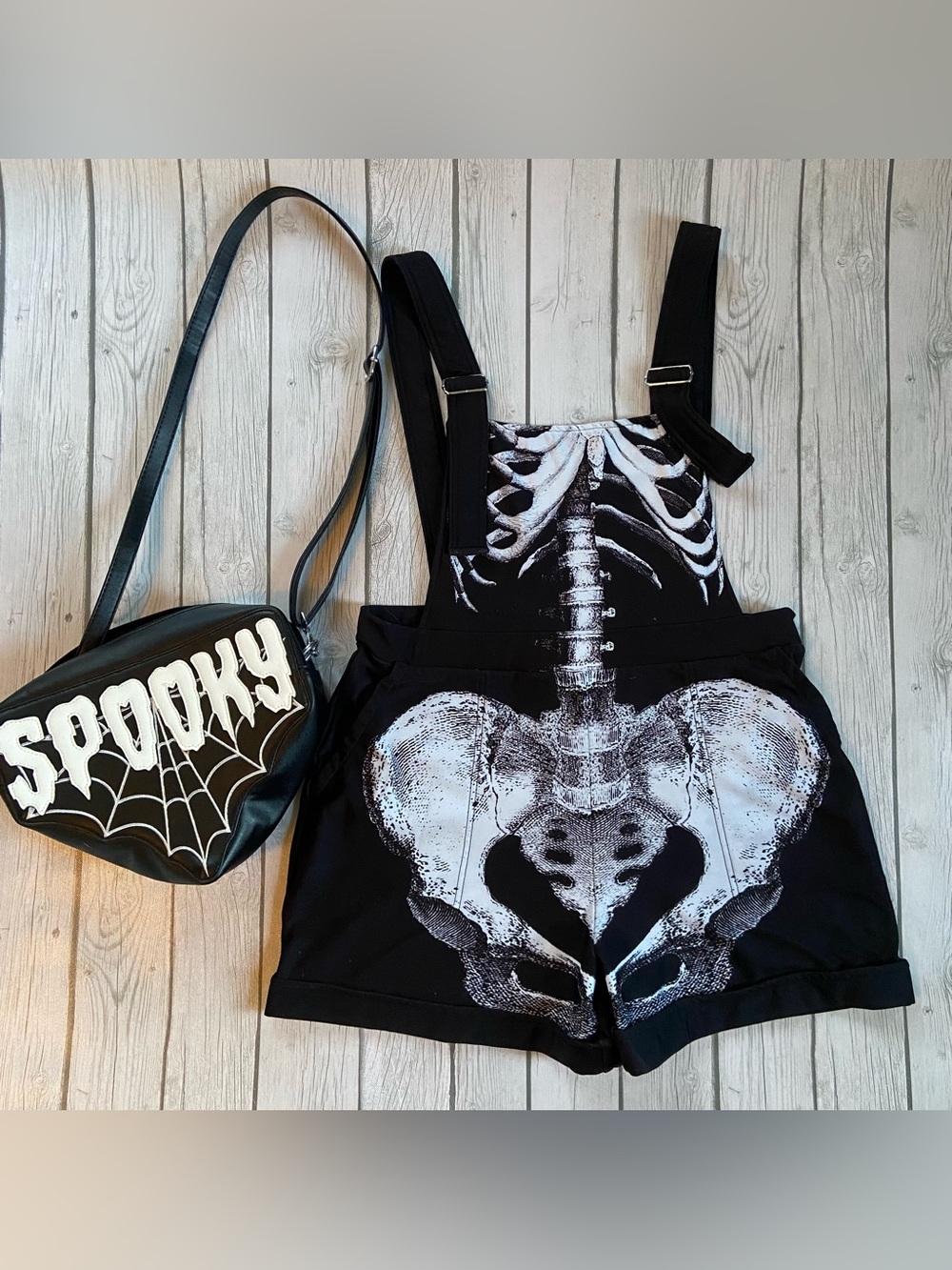 Blackmilk Black & White Skeleton Overalls Halloween goth scuba overalls